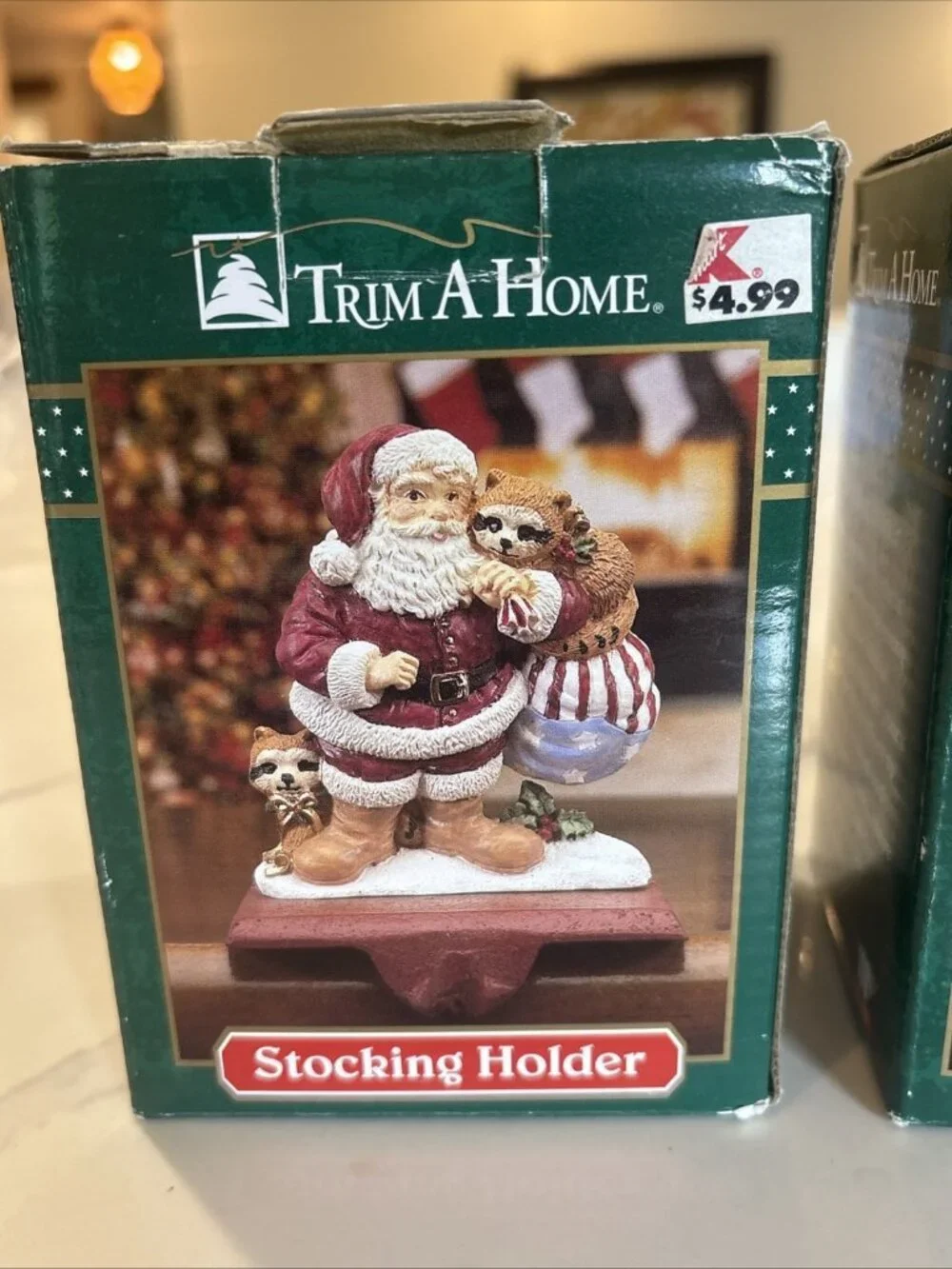 2 Vintage Trim a Home Cast Iron and Resin Stocking Holder Santa Claus & Snowman
